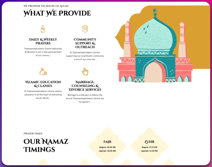 Thamesmead Islamic Centre website page