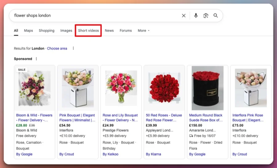Screenshot of Google Search's new Short Videos tab